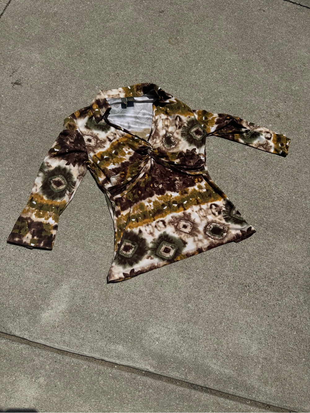 Tie-Dye Wrap Blouse in Olive & Brown - Women